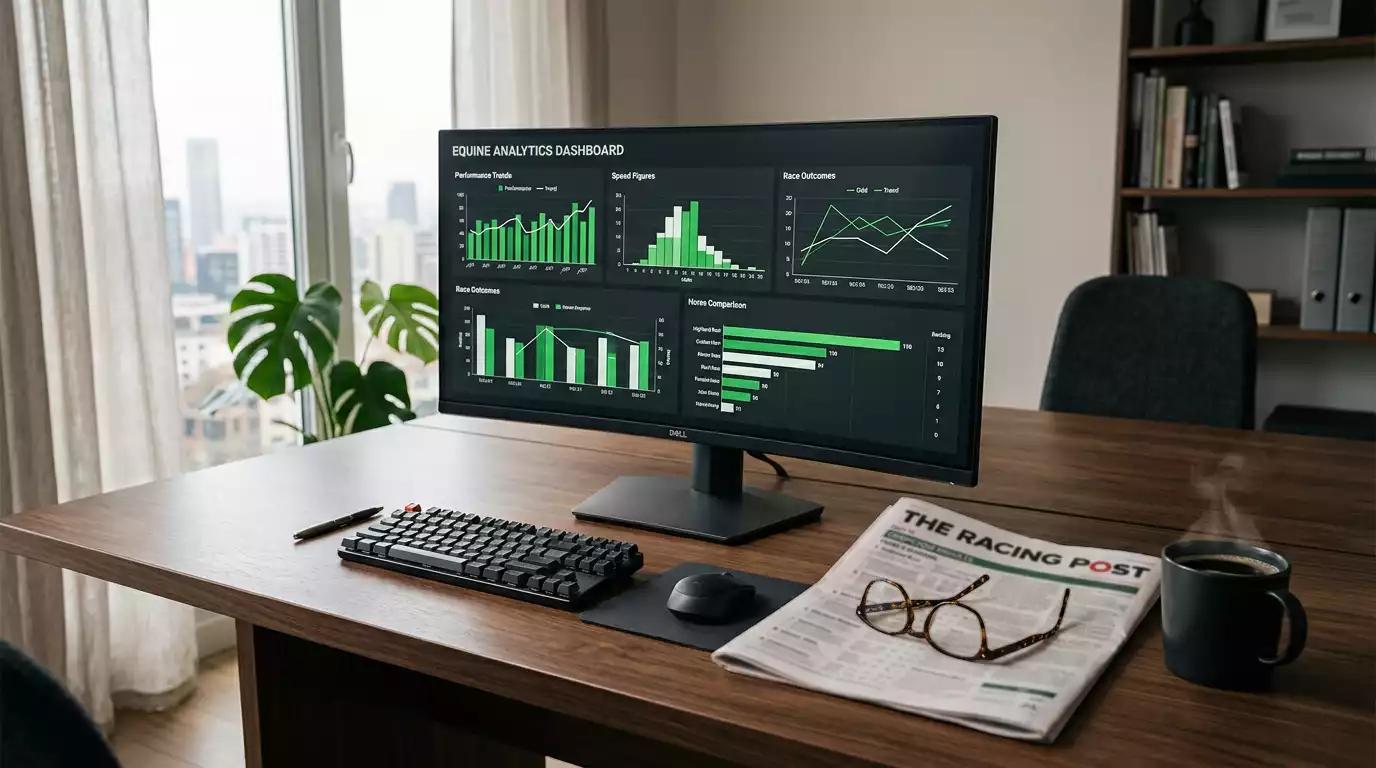 UK horse racing betting market statistics displayed on a professional data screen